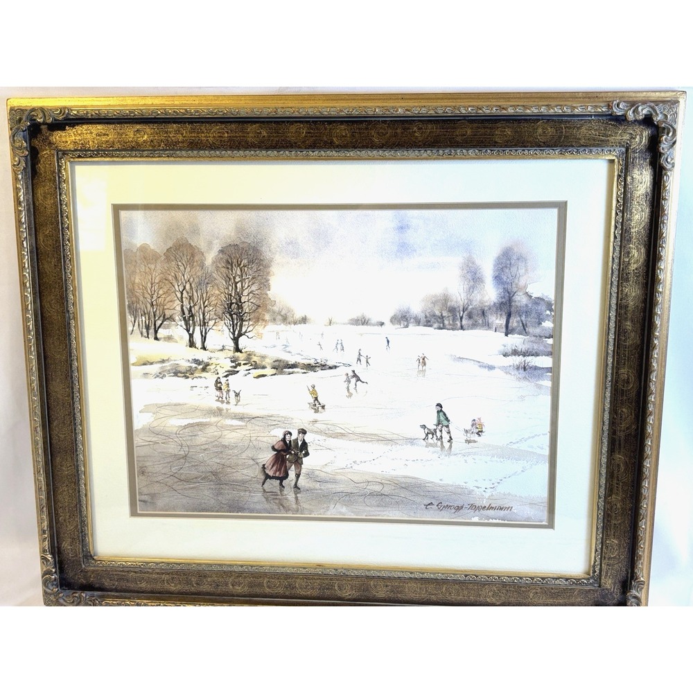 WINTER Snow Couple Mantle Painting E.Sprogoe-topelmann artist Painting gift idea